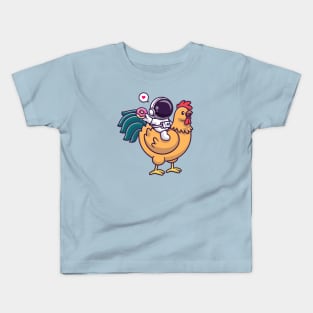 Cute Astronaut Riding Chicken And Holding Donut Cartoon Kids T-Shirt